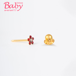 Brinco Baby Daisy Cristal Rubi 3mm Dourado